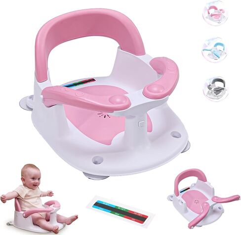 Baby Bath seat for Babies 6 Months & up, 360° Stable Toddler Bath Chair with one-Touch Button, Back Hollow Design, Water Temperature Card & 4 Suction Cups for Safety (Gray) in Saudi Arabia