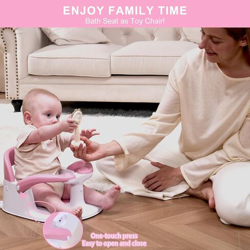 Baby Bath seat for Babies 6 Months & up, 360° Stable Toddler Bath Chair with one-Touch Button, Back Hollow Design, Water Temperature Card & 4 Suction Cups for Safety (Gray) in Saudi Arabia