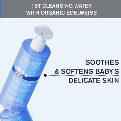 URIAGE Baby 1st Cleansing Water with Organic Edelweiss I No-Rinse, Soothes, and Softens, Face & Body, Paraben & Soap Free, 500 mL / 17 oz in Saudi Arabia