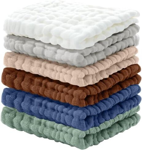 Cuddle Campus Campus Washcloths 6 عبوات ، منجم شاش من شاشات الأطفال ، وملابس تجشير القطن ، وملابس غسل ملتصقة وذاتية إضافية للحديدين الجدد ، و 12 × 12 بوصة in Kuwait