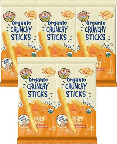 Earth's Best Organic Baby Food, Dissolvable Teething Snack for Babies 6 Months and Older, Strawberry Banana Crunchy Sticks, .56 oz Pack (Pack of 5) in Saudi Arabia