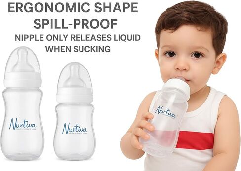 Baby Bottle Set for Newborns - 2 BPA-Free Feeding Bottles (240ml & 300ml) with Silicone Pacifier - 240 ml is from 0-12 Months and 300 ml 12 to 24 Months- Milk Bottle Kit for New Born Babies in Saudi Arabia