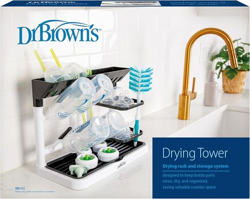 Dr. Brown's Drying Tower, Stand-Up Drying Rack, Countertop Baby Bottle Drying with Organized Storage for Baby Essentials, Space Saving Vertical Rack in Saudi Arabia