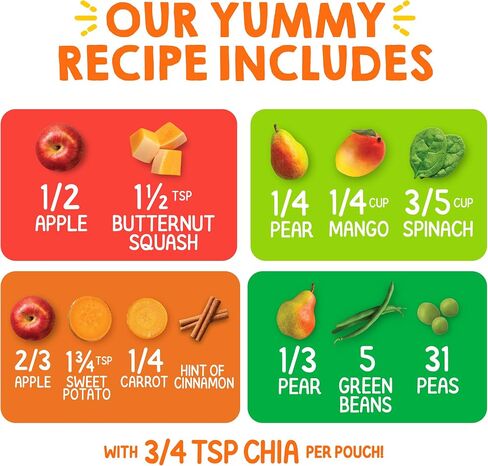 Happy Tot Organics Stage 4 Baby Food Pouches, Gluten Free, Vegan Snack, SuperFoods Fruit & Veggie Puree & Chia Variety Pack, 4.22 Ounce (Pack of 16), Amazon Exclusive in Kuwait