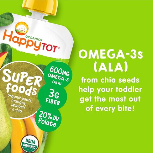 Happy Tot Organics Stage 4 Baby Food Pouches, Gluten Free, Vegan Snack, SuperFoods Fruit & Veggie Puree & Chia Variety Pack, 4.22 Ounce (Pack of 16), Amazon Exclusive in Kuwait