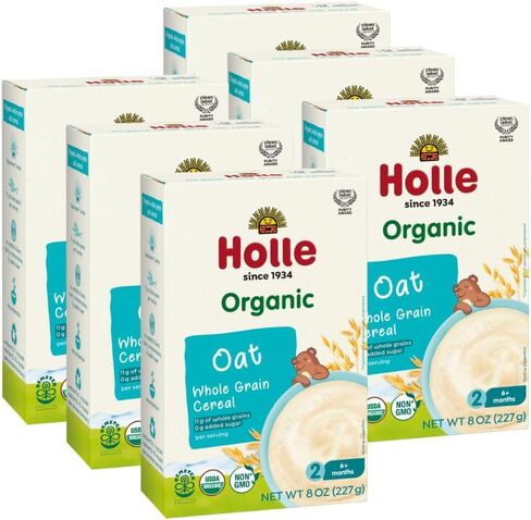 Holle Organic Baby Cereal - Whole Grain Oat Cereal for Baby - Quick and Easy to Prepare as an Organic Baby Oatmeal for Children Over 6 Months - (6 Pack) With Fiber & Vitamin-Rich Whole Grain Kernel in Saudi Arabia