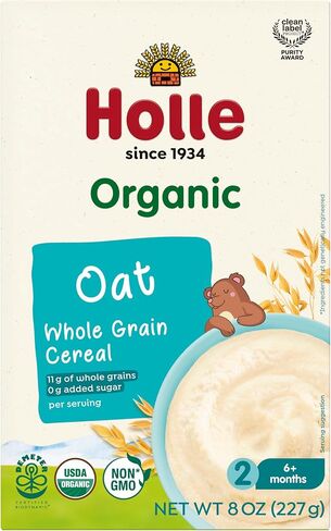 Holle Organic Baby Cereal - Whole Grain Oat Cereal for Baby - Quick and Easy to Prepare as an Organic Baby Oatmeal for Children Over 6 Months - (6 Pack) With Fiber & Vitamin-Rich Whole Grain Kernel in Saudi Arabia