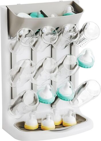 Yieach Larger Vertical Baby Bottle Drying Rack - BPA Free - Space Saving Feeding Bottles Drying Rack Holder for Countertop,Baby Bottle Holder Storage Station for Pacifiers,Pump Accessories Stand,Grey in Saudi Arabia
