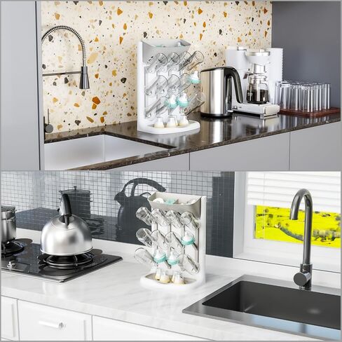 Yieach Larger Vertical Baby Bottle Drying Rack - BPA Free - Space Saving Feeding Bottles Drying Rack Holder for Countertop,Baby Bottle Holder Storage Station for Pacifiers,Pump Accessories Stand,Grey in Saudi Arabia