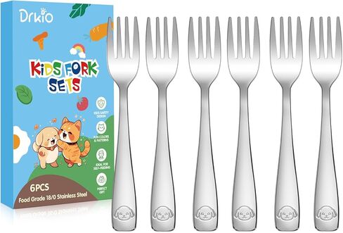DRKIO Stainless Steel Toddler Forks Set - 6 Pieces Kids Forks Set Children Safe Food Grade Kids Silverware Small Forks Metal Toddler Utensils Dishwasher Safe Mirror Polished in Saudi Arabia