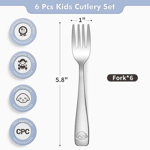 DRKIO Stainless Steel Toddler Forks Set - 6 Pieces Kids Forks Set Children Safe Food Grade Kids Silverware Small Forks Metal Toddler Utensils Dishwasher Safe Mirror Polished in Saudi Arabia