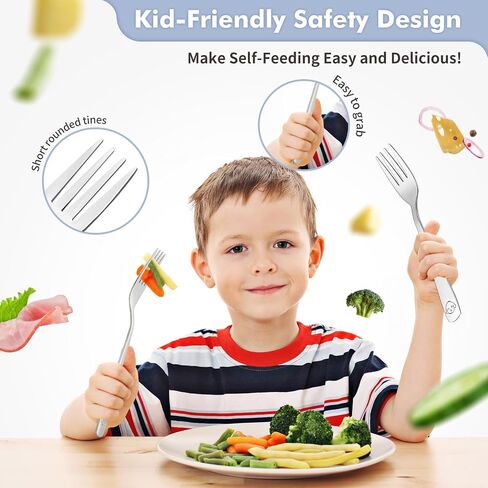 DRKIO Stainless Steel Toddler Forks Set - 6 Pieces Kids Forks Set Children Safe Food Grade Kids Silverware Small Forks Metal Toddler Utensils Dishwasher Safe Mirror Polished in Saudi Arabia