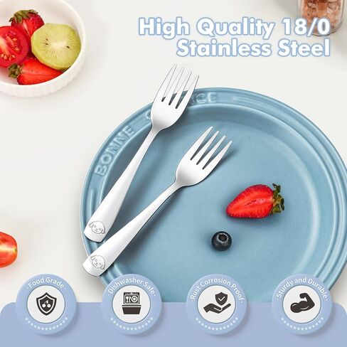 DRKIO Stainless Steel Toddler Forks Set - 6 Pieces Kids Forks Set Children Safe Food Grade Kids Silverware Small Forks Metal Toddler Utensils Dishwasher Safe Mirror Polished in Saudi Arabia
