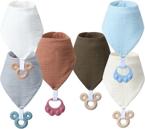 Baby Bandana Drool Bibs 6-pack - 100% Cotton Baby Bibs with Teether for Teething in Saudi Arabia