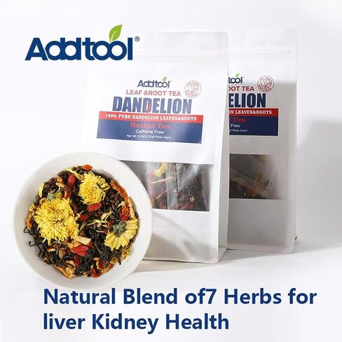 Addtool Dandelion Goji chrysanthemum Tea مع مزيج طبيعي من 7 أعشاب خالية من الكافيين ， تشمل كاسيا بذور ، عرق السوس ، قشر البرتقال ، غاردينيا ، كبد الدعم والكلى ، التخلص من السموم ، شاي الكلى (1Pack ، 150 جرام) in Saudi Arabia