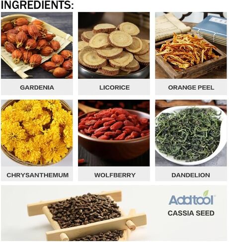 Addtool Dandelion Goji chrysanthemum Tea مع مزيج طبيعي من 7 أعشاب خالية من الكافيين ， تشمل كاسيا بذور ، عرق السوس ، قشر البرتقال ، غاردينيا ، كبد الدعم والكلى ، التخلص من السموم ، شاي الكلى (1Pack ، 150 جرام) in Saudi Arabia