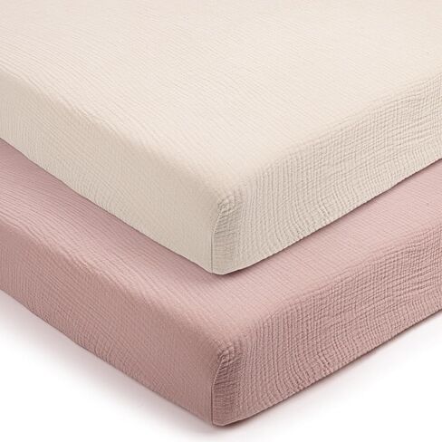 lulumoon Fitted Pack and Play Sheets: Soft Muslin Cotton for Chicco Playard Mattress - Neutral Colors for Boys and Girls in Kuwait