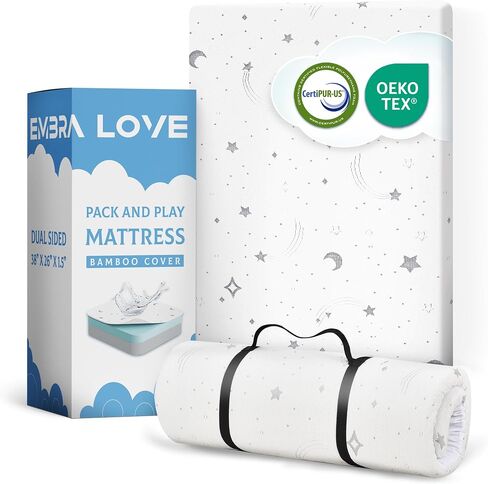 Pack n Play Mattresses(38"x26"x1.5") Bamboo Cover,Breathable,%100 Waterproof,Non-Toxic,Washable I Dual-Sided Gel Memory Foam I Toddler&Baby Pack and Play Mattress Pad Fits Playard&Playpen in Saudi Arabia