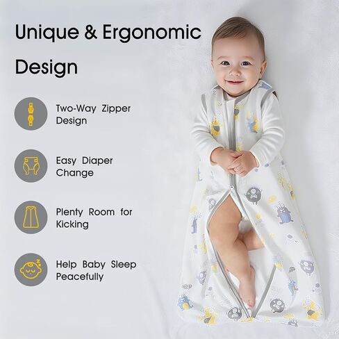 XUNTA 0.5 TOG Sleep Sack 100% Cotton Wearable Blanket, Summer Lightweight Toddler Sleeping Bag with 2-Way Zipper for Boy Girl in Saudi Arabia