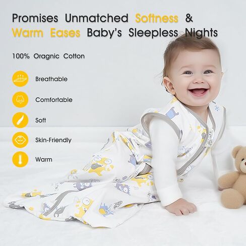 XUNTA 0.5 TOG Sleep Sack 100% Cotton Wearable Blanket, Summer Lightweight Toddler Sleeping Bag with 2-Way Zipper for Boy Girl in Saudi Arabia