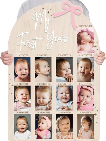 Bosctanuc Large My First Year Picture Frame for 33 x 22 Inch Wooden Photo Board ,12 Monthly Photo Display 1st Birthday Decorations Baby Gift for Newborn Keepsake,Baby Monthly Milestone (Classic, Wood, 33X22) in Saudi Arabia