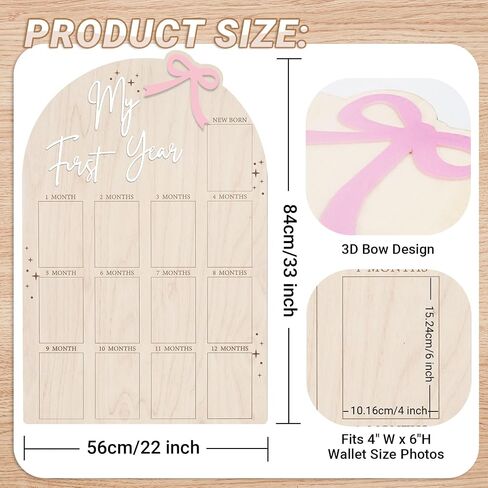 Bosctanuc Large My First Year Picture Frame for 33 x 22 Inch Wooden Photo Board ,12 Monthly Photo Display 1st Birthday Decorations Baby Gift for Newborn Keepsake,Baby Monthly Milestone (Classic, Wood, 33X22) in Saudi Arabia