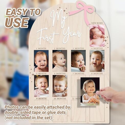 Bosctanuc Large My First Year Picture Frame for 33 x 22 Inch Wooden Photo Board ,12 Monthly Photo Display 1st Birthday Decorations Baby Gift for Newborn Keepsake,Baby Monthly Milestone (Classic, Wood, 33X22) in Saudi Arabia