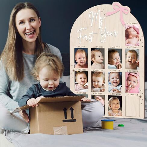 Bosctanuc Large My First Year Picture Frame for 33 x 22 Inch Wooden Photo Board ,12 Monthly Photo Display 1st Birthday Decorations Baby Gift for Newborn Keepsake,Baby Monthly Milestone (Classic, Wood, 33X22) in Saudi Arabia