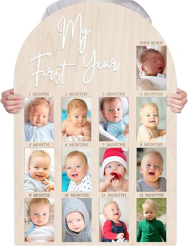 Bosctanuc Large My First Year Picture Frame for 33 x 22 Inch Wooden Photo Board ,12 Monthly Photo Display 1st Birthday Decorations Baby Gift for Newborn Keepsake,Baby Monthly Milestone (Classic, Wood, 33X22) in Saudi Arabia