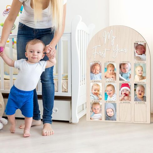 Bosctanuc Large My First Year Picture Frame for 33 x 22 Inch Wooden Photo Board ,12 Monthly Photo Display 1st Birthday Decorations Baby Gift for Newborn Keepsake,Baby Monthly Milestone (Classic, Wood, 33X22) in Saudi Arabia