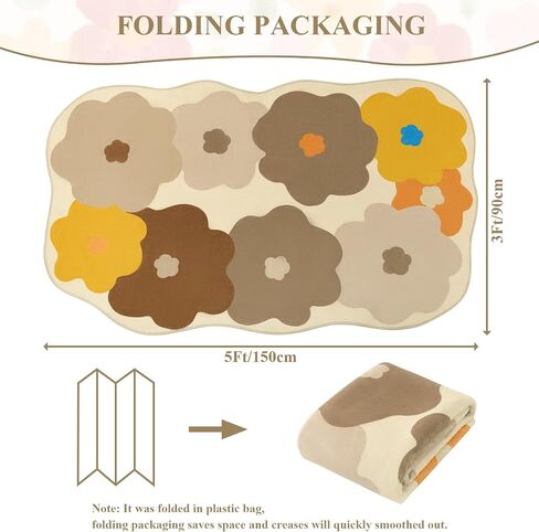 Floral Cute Rug 3x5 Irregular Scalloped Rug Beige Flower Shaped Indoor Mat Bedroom Floor Carpet Non Slip Washable Area Rug for Kids Room Playroom Living Room Entryway in Kuwait