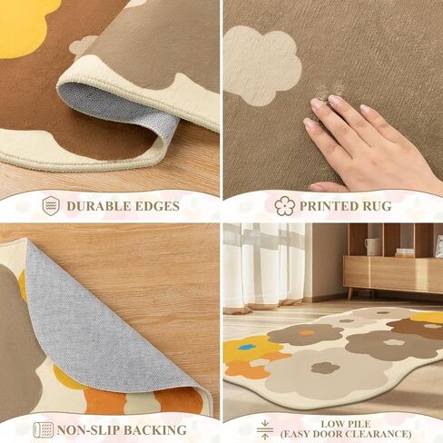 Floral Cute Rug 3x5 Irregular Scalloped Rug Beige Flower Shaped Indoor Mat Bedroom Floor Carpet Non Slip Washable Area Rug for Kids Room Playroom Living Room Entryway in Kuwait