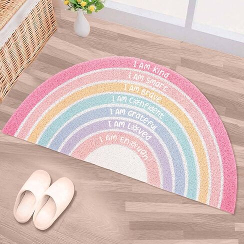 Drydiet Rainbow Classroom Doormat Welcome Door Mat Back to School Colorful Semi-Circular Area Rug with Inspirational Quote Boho Non-Slip Floor Doormat Carpet for Girls Room 35.43"x17.72"(Pink Pastel) in Saudi Arabia
