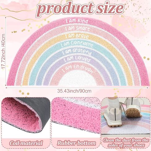 Drydiet Rainbow Classroom Doormat Welcome Door Mat Back to School Colorful Semi-Circular Area Rug with Inspirational Quote Boho Non-Slip Floor Doormat Carpet for Girls Room 35.43"x17.72"(Pink Pastel) in Saudi Arabia