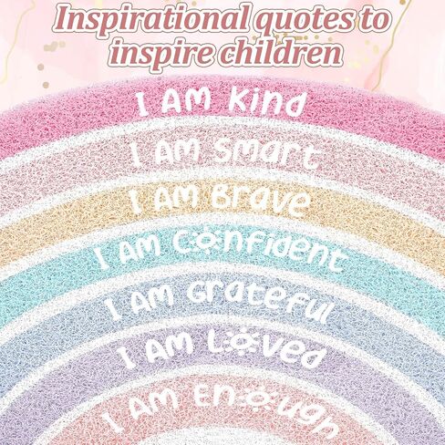 Drydiet Rainbow Classroom Doormat Welcome Door Mat Back to School Colorful Semi-Circular Area Rug with Inspirational Quote Boho Non-Slip Floor Doormat Carpet for Girls Room 35.43"x17.72"(Pink Pastel) in Saudi Arabia