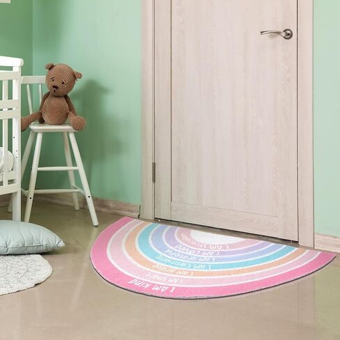 Drydiet Rainbow Classroom Doormat Welcome Door Mat Back to School Colorful Semi-Circular Area Rug with Inspirational Quote Boho Non-Slip Floor Doormat Carpet for Girls Room 35.43"x17.72"(Pink Pastel) in Saudi Arabia
