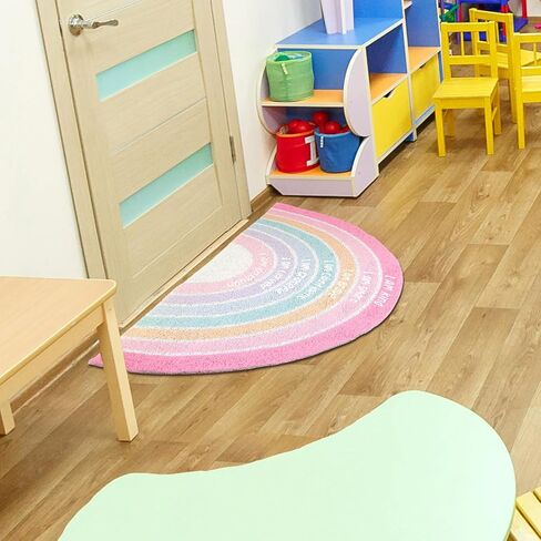 Drydiet Rainbow Classroom Doormat Welcome Door Mat Back to School Colorful Semi-Circular Area Rug with Inspirational Quote Boho Non-Slip Floor Doormat Carpet for Girls Room 35.43"x17.72"(Pink Pastel) in Saudi Arabia