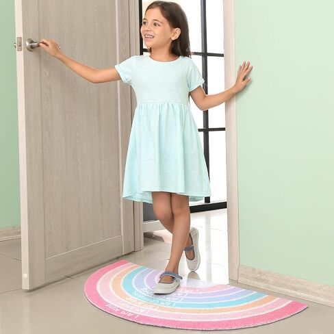 Drydiet Rainbow Classroom Doormat Welcome Door Mat Back to School Colorful Semi-Circular Area Rug with Inspirational Quote Boho Non-Slip Floor Doormat Carpet for Girls Room 35.43"x17.72"(Pink Pastel) in Saudi Arabia