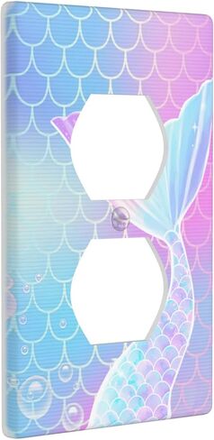 Mermaid Light Switch Cover Cover Electrical Duplex Combination For Kids Girls Bedroom Kitchen Home Bathroom Decor -2 Outlet in Kuwait