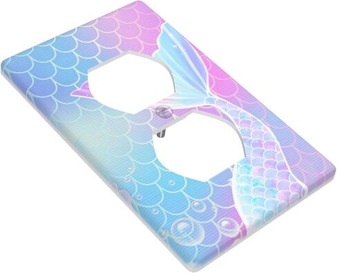 Mermaid Light Switch Cover Cover Electrical Duplex Combination For Kids Girls Bedroom Kitchen Home Bathroom Decor -2 Outlet in Kuwait
