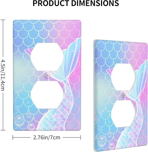 Mermaid Light Switch Cover Cover Electrical Duplex Combination For Kids Girls Bedroom Kitchen Home Bathroom Decor -2 Outlet in Kuwait