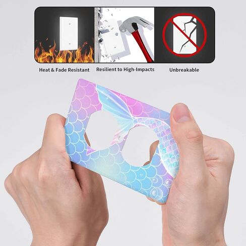 Mermaid Light Switch Cover Cover Electrical Duplex Combination For Kids Girls Bedroom Kitchen Home Bathroom Decor -2 Outlet in Kuwait