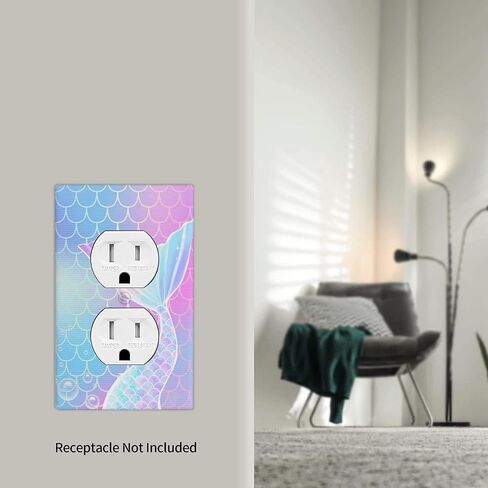 Mermaid Light Switch Cover Cover Electrical Duplex Combination For Kids Girls Bedroom Kitchen Home Bathroom Decor -2 Outlet in Kuwait