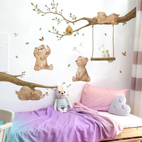 ملصقات جدار الدب Runtoo Woodland Tree Tree Branch جدار شارات للأطفال in Saudi Arabia