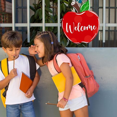 Back to School Welcome Sign Cute School Pencil Wooden Hanging Decoration Welcome Back to School Door Hanger for Teacher Student Classroom Front Porch in Saudi Arabia