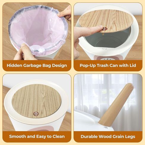 Trash Can with Lid Nursery Print for Playroom Kids Baby Bedrooms Small Garbage Can with Legs Waste Bin Press Cover Wastebasket for Kitchen Bathroom Living Room 7L/1.8 Gallon in Kuwait