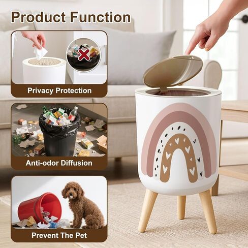 Trash Can with Lid Nursery Print for Playroom Kids Baby Bedrooms Small Garbage Can with Legs Waste Bin Press Cover Wastebasket for Kitchen Bathroom Living Room 7L/1.8 Gallon in Kuwait