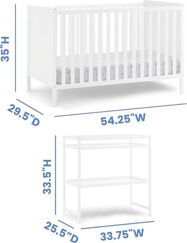 Delta Children Ruby 6-in-1 Crib & Change Table Set 2 قطعة-GreenGuard Gold Certified ، Bianca White in Kuwait