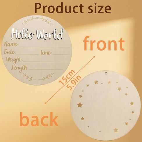 علامة إعلان الطفل ، علامات Wooden Hello World World Round 5.9 بوصة ، وعلامة إعلان الولادة: مزودة بوسادة الحبر ، يمكن للأقدام على أقدام لدعم المستشفى هدية حضانة المستشفى in Kuwait