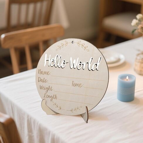 علامة إعلان الطفل ، علامات Wooden Hello World World Round 5.9 بوصة ، وعلامة إعلان الولادة: مزودة بوسادة الحبر ، يمكن للأقدام على أقدام لدعم المستشفى هدية حضانة المستشفى in Kuwait